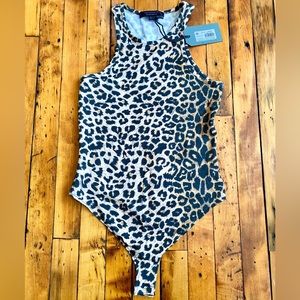 NWT, All Saints, leopard print bodysuit in size small